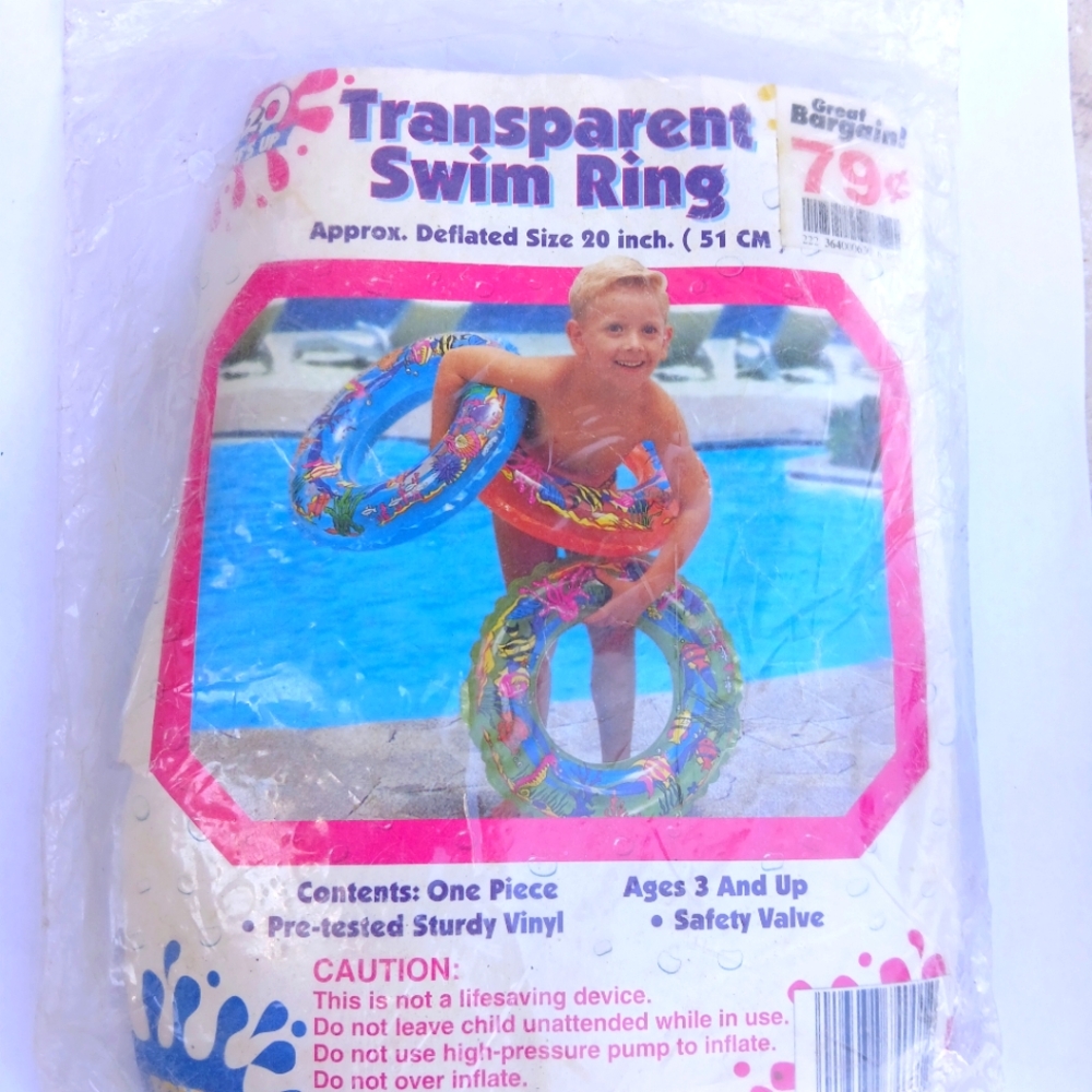 Vtg Tony Inflatable Pool Flotation Transparent Swim Ring 20" New
